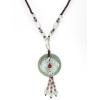 Chinese Necklace of Milky Jade Fish on Green Jade Background