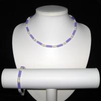Chinese Lavender Jade and Pearls - Necklace Bracelet Set