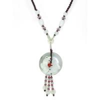 Chinese Dainty Beads Jade Pi Disc and Fish Necklace