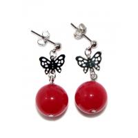 Chinese Red Jade Butterfly Earrings