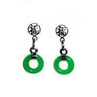 Chinese Green Jade Good Fortune Symbol Earrings